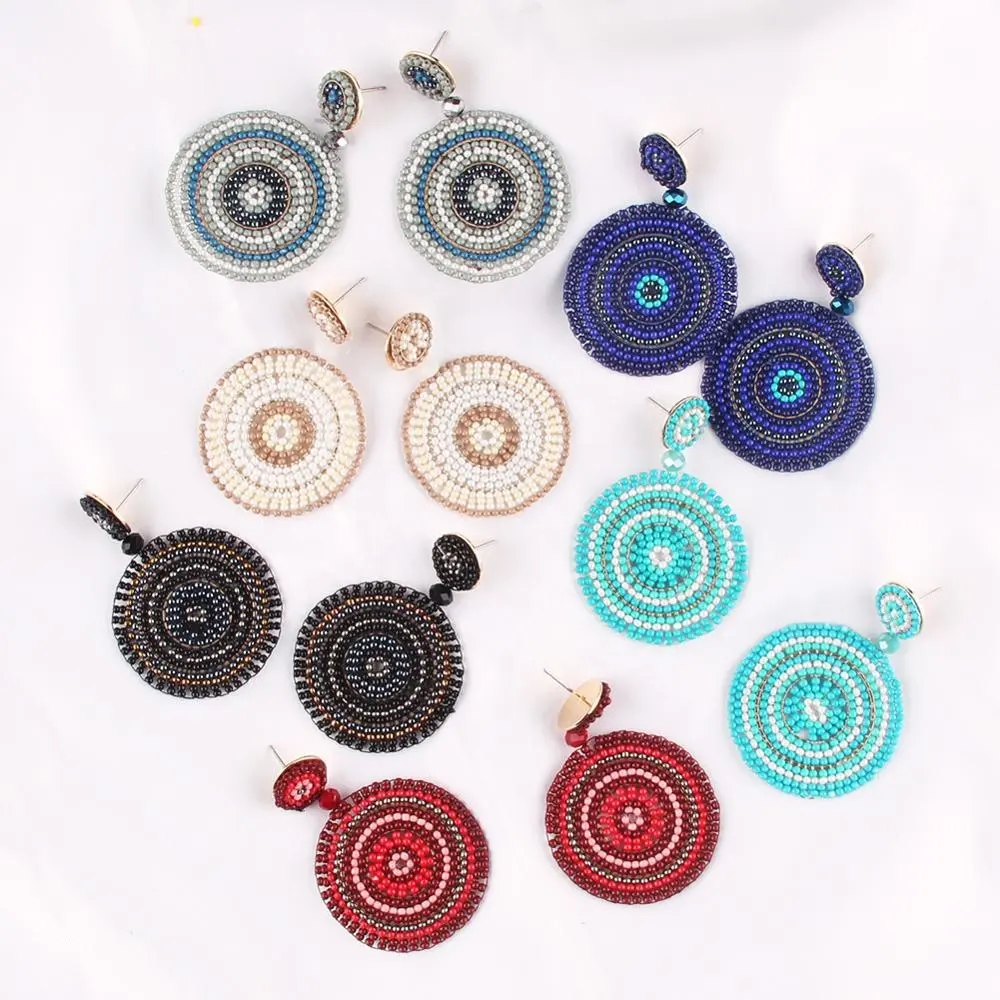 MO-E2019023 MoyaMiya statement seed bead mandala style Bohemian assorted hoop dangle earring