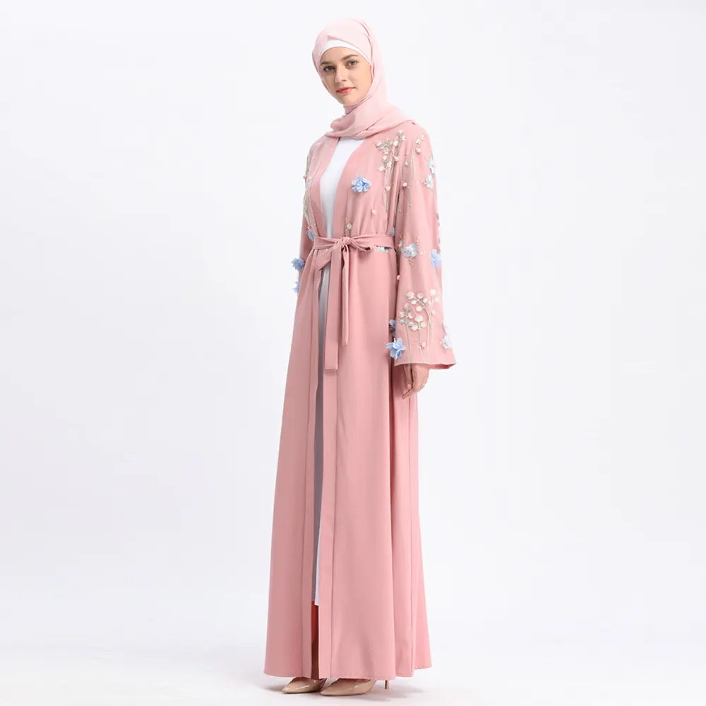 Buen bordado encaje sólida árabe encaje Maxi Dubai últimos diseños musulmán vestido ropa islámica turco Abaya Egipto