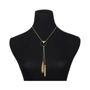 18K Gold Plated Long Chain Necklace Style Geometric Triangle Diamond Tassel Pendant Necklace For Girls