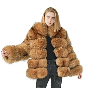 Mode Groothandel Vrouwen Dames Racoon Fur Jacket/Custom Mode Natuurlijke Bont Jas/Winter Warm Echte Wasbeer Bontjas