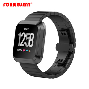 Correa de <span class=keywords><strong>reloj</strong></span> de acero inoxidable de lujo, correa de metal de 23mm con hebilla de mariposa, pulsera inteligente para <span class=keywords><strong>Fitbit</strong></span> Versa - Product Image 1