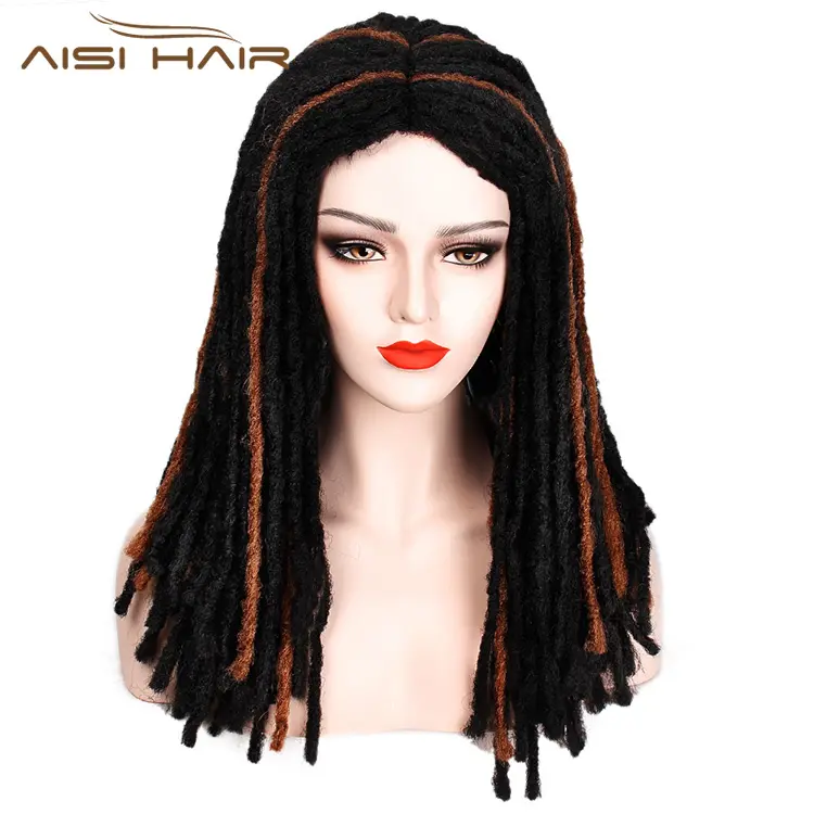 Aisi Wig Sintetis Rambut Palsu untuk Wig Warna Hitam Wome Afro Crochet Kepang Jumbo Model Rambut Gimbal Palsu Warna Campur Panjang