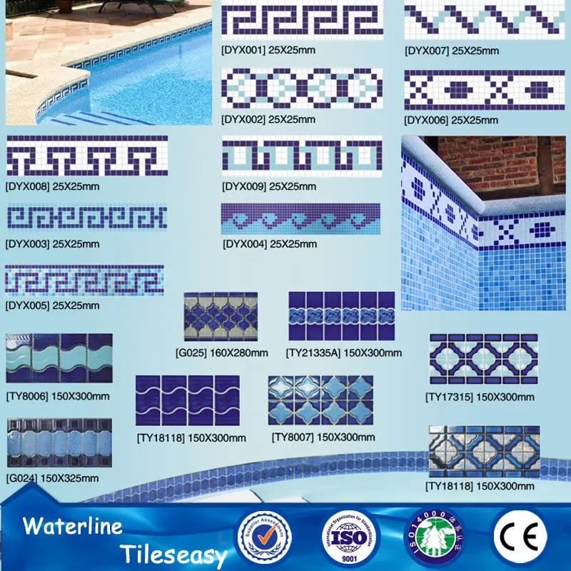 Bordas de azulejos de cerâmica decorativas para piscina