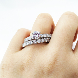 CAOSHI Meilleure Vente Bijoux de <span class=keywords><strong>Mariage</strong></span> et Fiançailles Ensemble de 2 Bagues en Laiton Plaqué Argent <span class=keywords><strong>Or</strong></span> pour Mariée avec Zircone Cubique 3A pour Femmes et Dames - Product Image 4