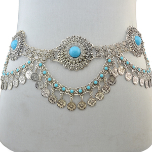 Corrente de Cintura Indiana em Liga Metálica com Pingente de Flor Grande de Strass e Pedras Preciosas, Corrente de Cintura Prateada - Product Image 5