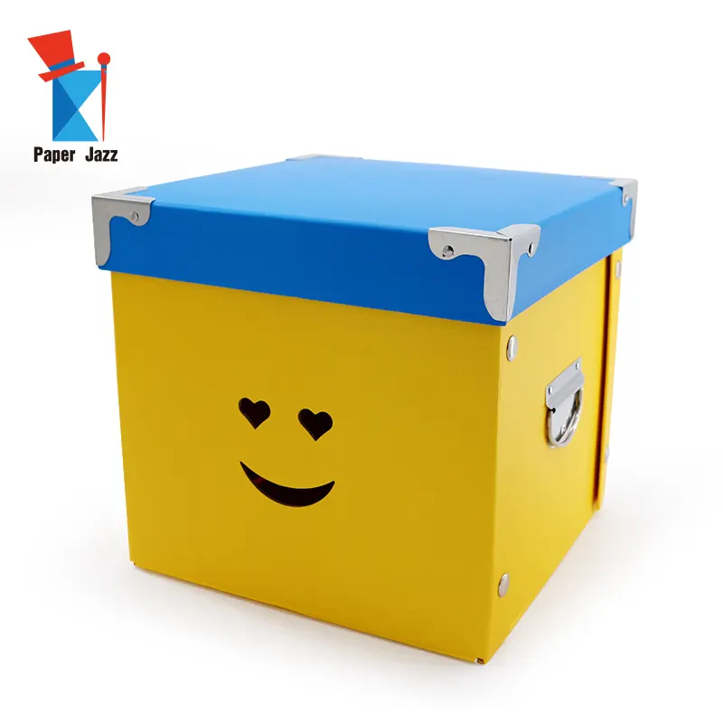 Smile Face Cardboard Với 2 Tay Cầm Trang Trí Rỗng Trang Chủ Hộp Lưu Trữ Có Thể Gập Lại Cho Đồ Chơi Cho Quần Áo