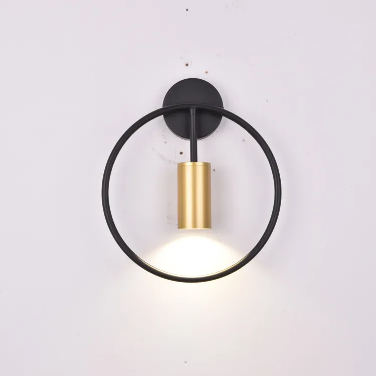Oriental Manufacturer Sand Gold Aluminum Shade E27 230V France New Lighting Sconce Lamp with Round Steel Ring Decor