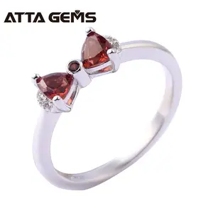 Doğal Garnet Nişan Yay Düğüm Yüzük Takı 925 Gümüş Silber Schmuck Çin'de Billig Yay Halkası