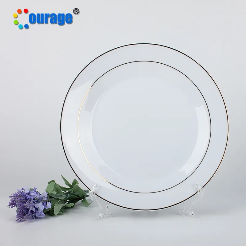 Round shape with golden rim ceramic plate, dinner plate,souvenir plate