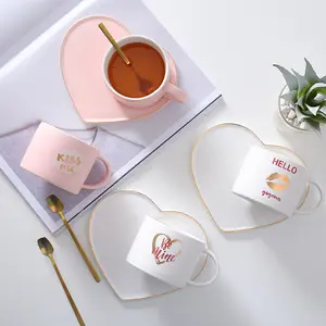 心形杯和茶碟瓷制浓缩咖啡杯具