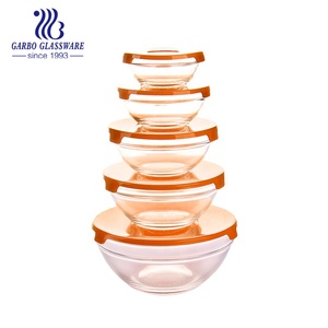 Gran oferta, 5 uds., juego de ensaladeras de frutas de vidrio transparente, tapa de PP de Color personalizado, decoración ecológica para el hogar, utensilios de cocina de diseño clásico - Product Image 2