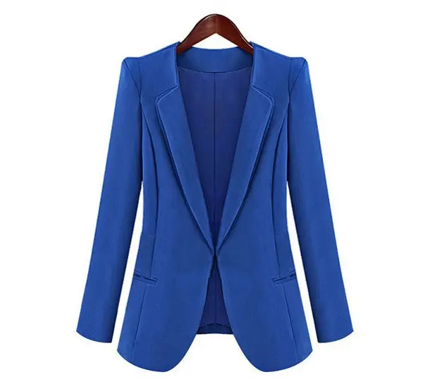 NEW Women Slim One Button Short Blazer Suit Jacket Coat Long Sleeve BLUE M189