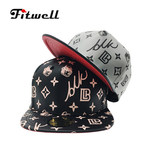 Impresión personalizada 5 panel negro gris pu Cuero 100% poliéster SnapBack <span class=keywords><strong>cap</strong></span> - Product Image 1