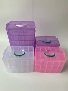 Wholesale Custom Multiple Colour 30 Compartments 3 Layer Plastic Storage Box With Customizable Handle