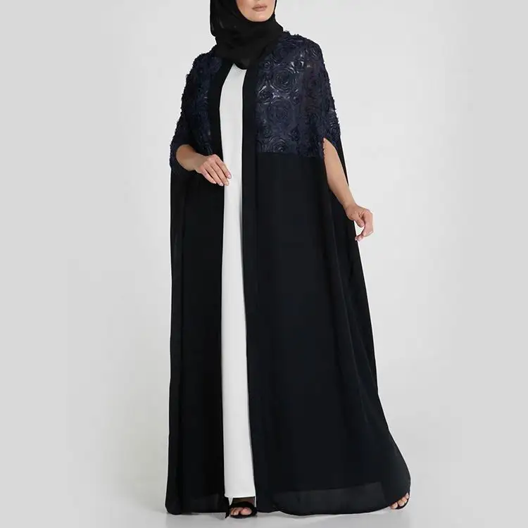 Dress Panjang Terbuka, Kardigan Muslim Dubai Abaya Turki Mantel Wanita Kaftan Malaysia Depan
