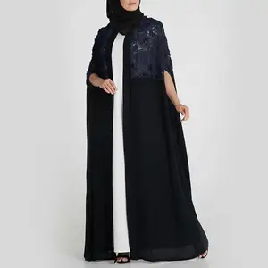 ชุดเดรสคาร์ดิแกนมุสลิมดูไบ Abaya ตุรกี,ชุดเดรสยาวเปิดหน้าสำหรับผู้หญิง Caftan Kaftan มาเลเซีย