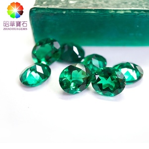 พลอยสังเคราะห์นาโนคริสตัลสีเขียวมรกตทรงรีเจียระไนแบบดอกไม้ สีเขียวสปิเนล - Product Image 4