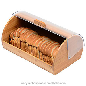 Contenitore per il Pane in Bambù con Coperchio in <span class=keywords><strong>Vetro</strong></span> Trasparente, Scatole per il Pane in Legno di Bambù Salutare - Product Image 2
