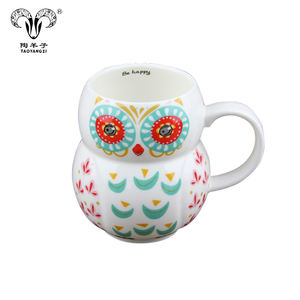 مضحك البومة شكل قدح قهوة من السيراميك مع غطاء خشبي وملعقة فنجان شاي - Product Image 3