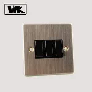 WK 13A in acciaio inox 10AX 3 Gang 2 vie interruttore a parete luce presa elettrica