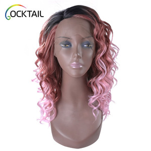 Japanese fiber three tone color 1b pink C side part curly lace front <strong>wig</strong> - Product Image 3