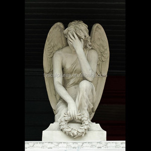 Statue d'ange gardien pleureur à genoux en pierre grandeur nature pour intérieur, vente en gros - Product Image 4