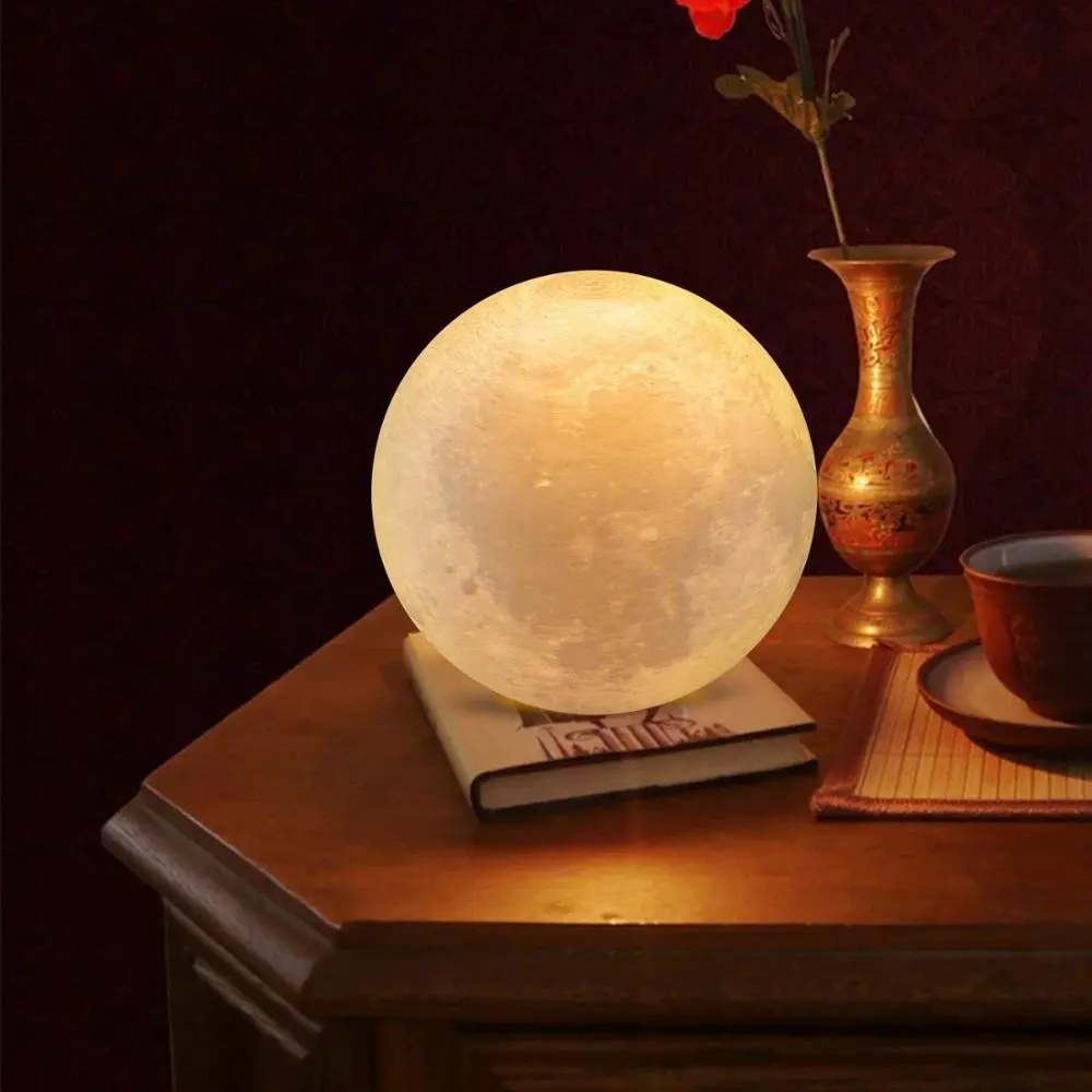 3d Night Light Lamp 15cm/5.9inch Wooden Stand 3D Moon Globe Printing Dimmable Touch Control Brightness USB Rechargeable Night Light Lamp For Kids