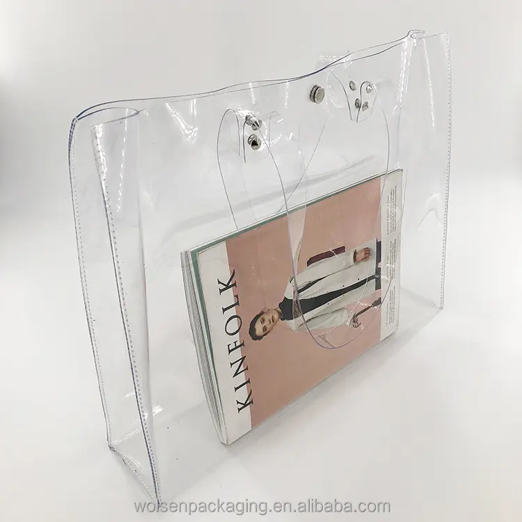 2018中国PVCバッグ、スナップボタン付き透明PVCビニール袋、PVC化粧品バッグ