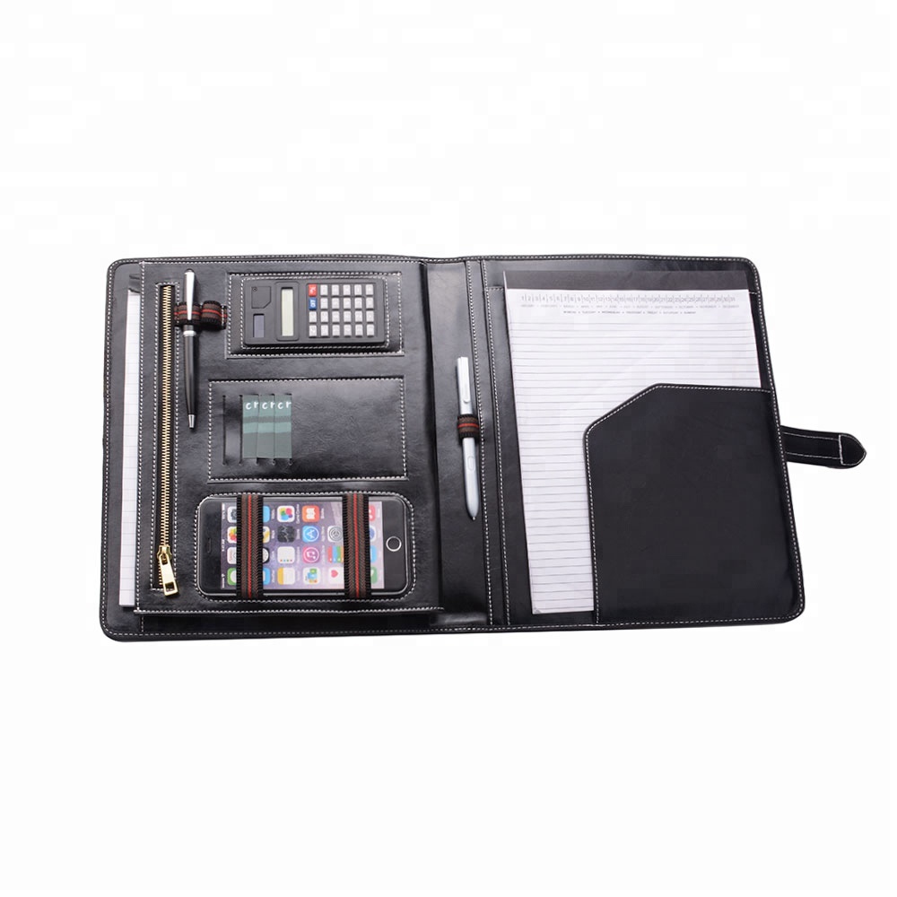 Роскошная Многофункциональная офисная черная деловая папка A4 из искусственной кожи с калькулятором