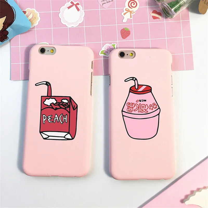 우유 상자 아이폰 6 6S 플러스 7 8 플러스 휴대 전화 케이스 Kawaii 만화 과일 복숭아 음료 아이폰 5
