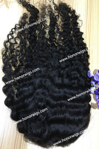 HT367 Peluquín de Mujer en Stock DW Africa Curl Color Negro #1 Jerry Curl Peluquín de Mujer 130% Densidad 18 pulgadas 5x6 pulgadas con Clips - Product Image 2