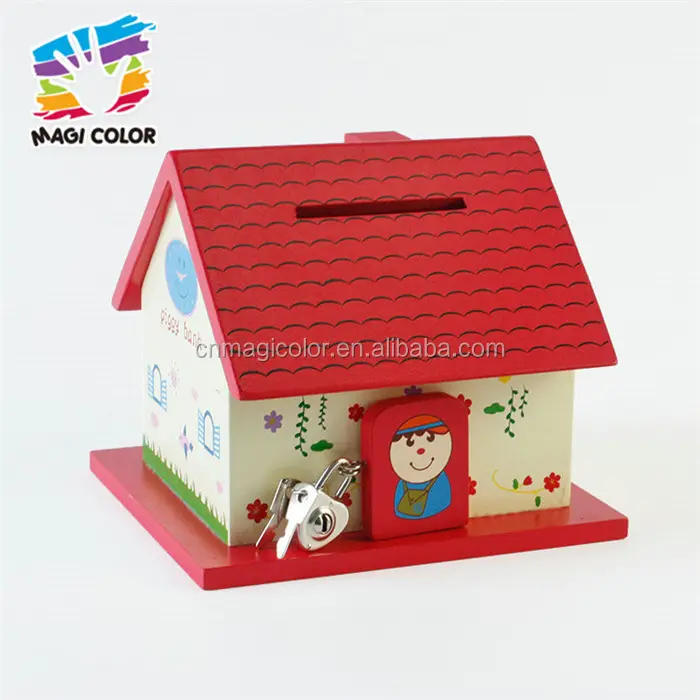 Casa de madeira com estampa de desenhos animados, venda por atacado, fofa, casa, economia de dinheiro, caixa para bebê w02a277