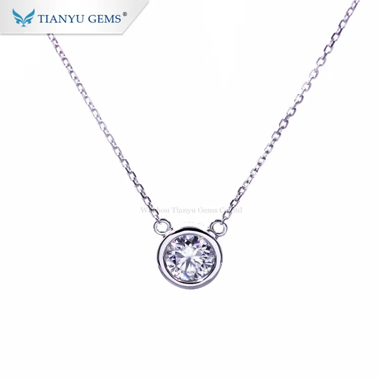 Tianyu customized 14k/18k white gold pendant 6mm round heart&arrow cut colorless moissanite necklace