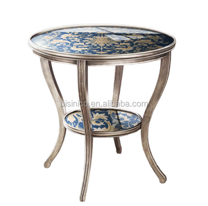Piccolo tavolino rotondo floreale dipinto a mano floreale <span class=keywords><strong>di</strong></span> legno solido <span class=keywords><strong>di</strong></span> stile francese del villaggio per il salone BF05-HJ102 - Product Image 5