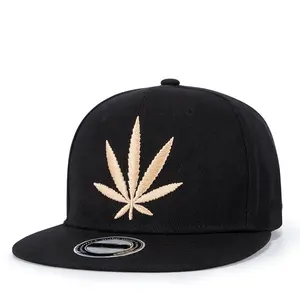 Fashion fitted custom 3d puff embroidery leaf flat bill free samples snapback hats