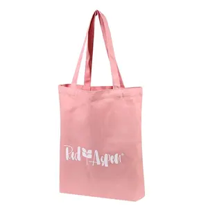 定制商标印花可重复使用的粉色棉质帆布手提包