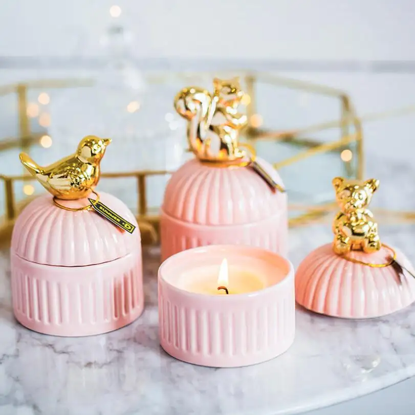 Luxury romantic personalized soy wax candle in ceramic jar