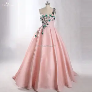 LZF051 럭셔리 3d 꽃 이브닝 드레스 새로운 아름다운 한 어깨 민소매 스윕 기차 드레스