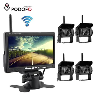 Podofo Wireless 4 Backup Cameras IR Night Vision Waterproof with 7" Rear View Monitor for RV Truck Bus Parking Assistance System