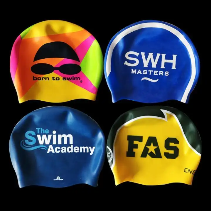 OEM Logo Personalizzato Stampato Adatto Senza Soluzione di Continuità Del Cappello Protezione di Nuotata Del Silicone