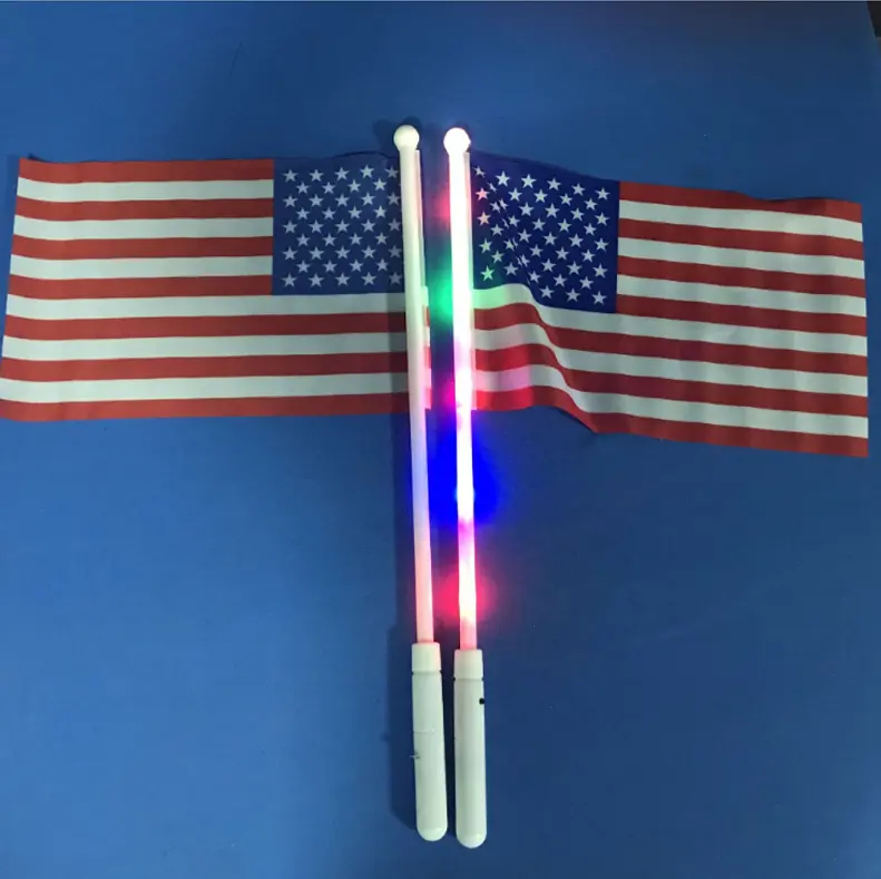 耐久性のあるカスタム 5 ピース 3 色 LED 旗ライトグローポールスティックハンド旗