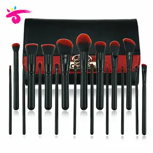 Wholesale Black Elegant Wood Handle Soft Vegan Synthetic Hair Makeup Brush Set