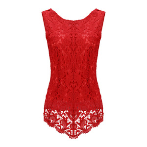 Sheer Femmes Blouses Chic Dentelle T-shirt Sans Manche De Mode Chemisier Noir/Blanc/Rouge - Product Image 4