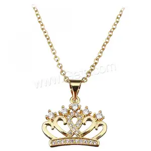 Colar com pingente coroa banhado a ouro, barato, novo design elegante, aço inoxidável, princesa, colar de pingente 1322471