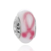 Breloque en verre pour bracelet européen, 1 pièce, ruban rose de survie, écante de Cancer, perles en verre, breloque