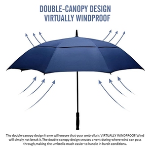Automatic Open Double Canopy Golf <span class=keywords><strong>Umbrella</strong></span> com Air Vent <span class=keywords><strong>Shoulder</strong></span> <span class=keywords><strong>Strap</strong></span> Logo Imprimir Plastic Handle Promotional Straight <span class=keywords><strong>Umbrella</strong></span>