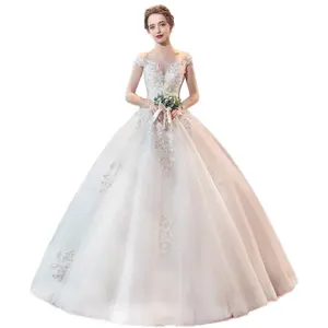 Elegant A-line Floor-length Modest Bridal Gown Organza Wedding Dress