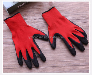 Gants de travail en <span class=keywords><strong>latex</strong></span> rouge et noir de calibre 13, gants de travail en <span class=keywords><strong>latex</strong></span> gaufré - Product Image 4