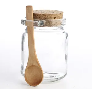 High Quality Wholesale Clear Glass Jar with Wooden Spoon and Cork Lid
