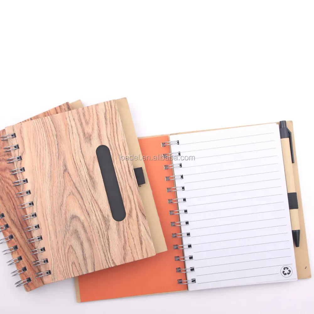 Printing wooden pattern cover eco friendly notebook with pen